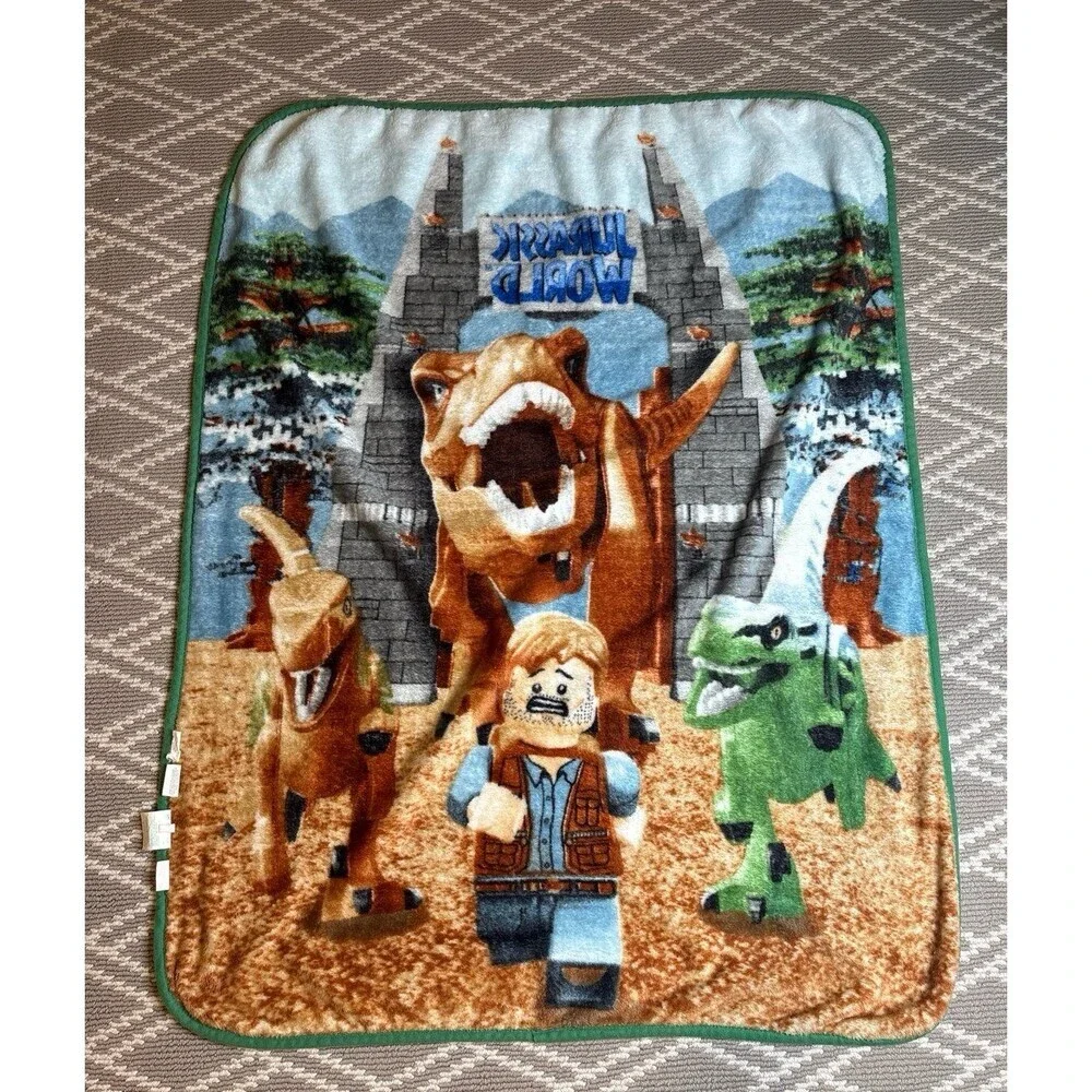 LEGO Jurassic World Plush Throw Blanket Kids Fleece Owen Grady Dinosaur T-Rex